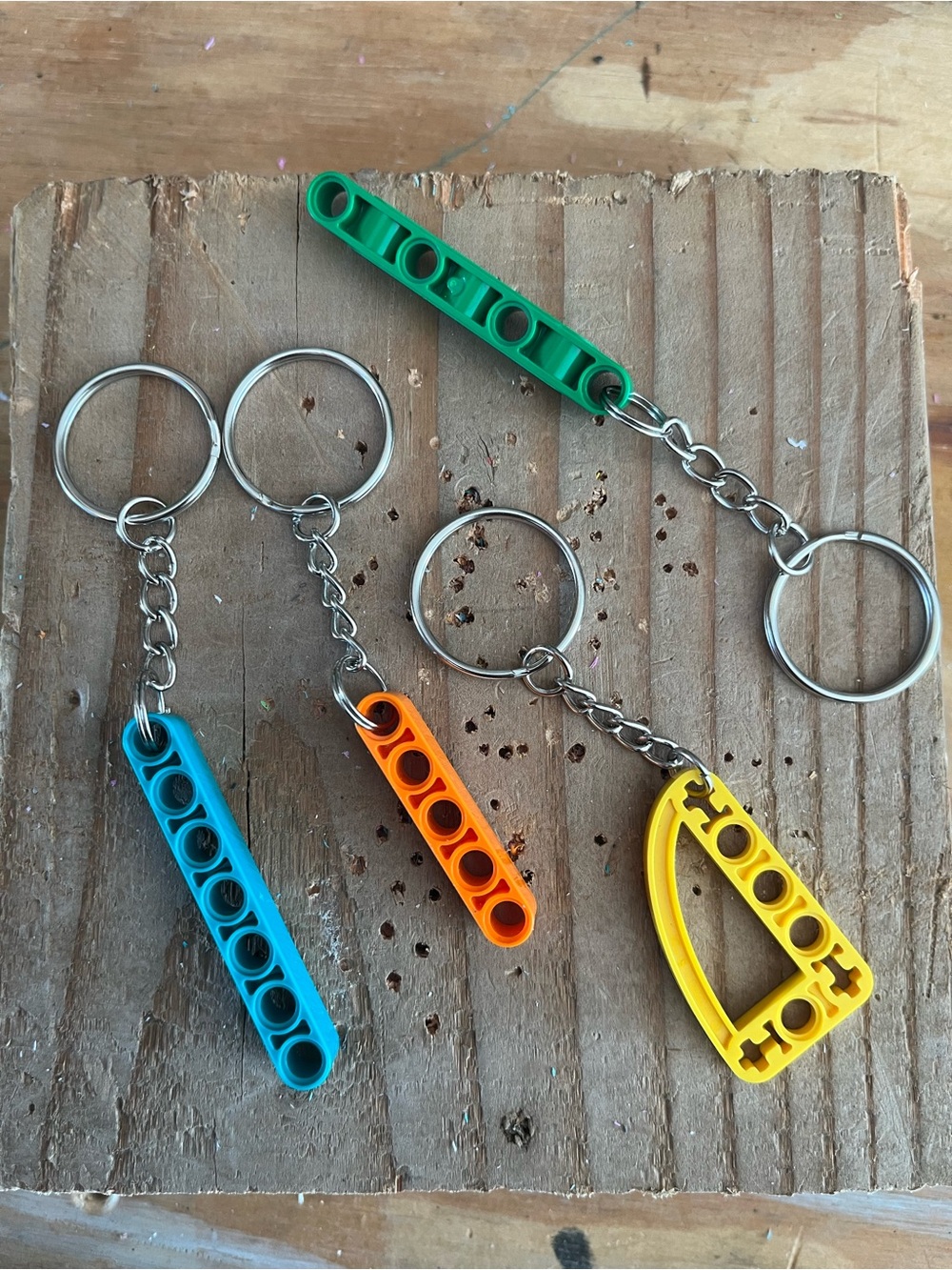 ONE LEGO Colorful Brick Keychain - Blue, Orange, Yellow, Green